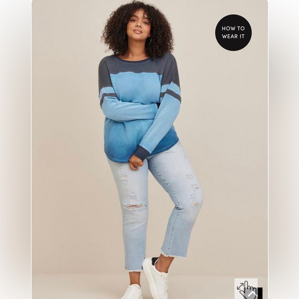 Relaxed Cozy Fleece Crew Neck Varsity Drop Shoulder Sweatshirt from Torrid